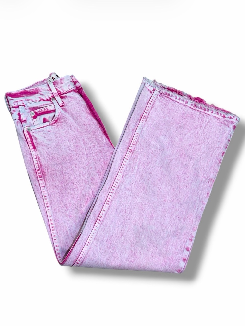 AMO Frida Pink Acid Wash Wide Leg Jeans Size 26 High Rise